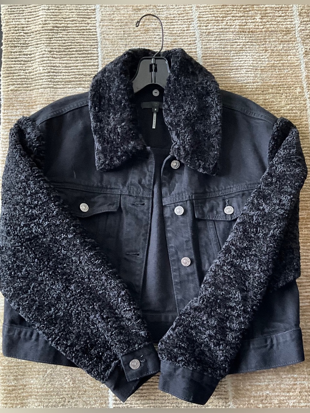 7 For All Mankind Faux Fur Denim Jacket with Removable Collar